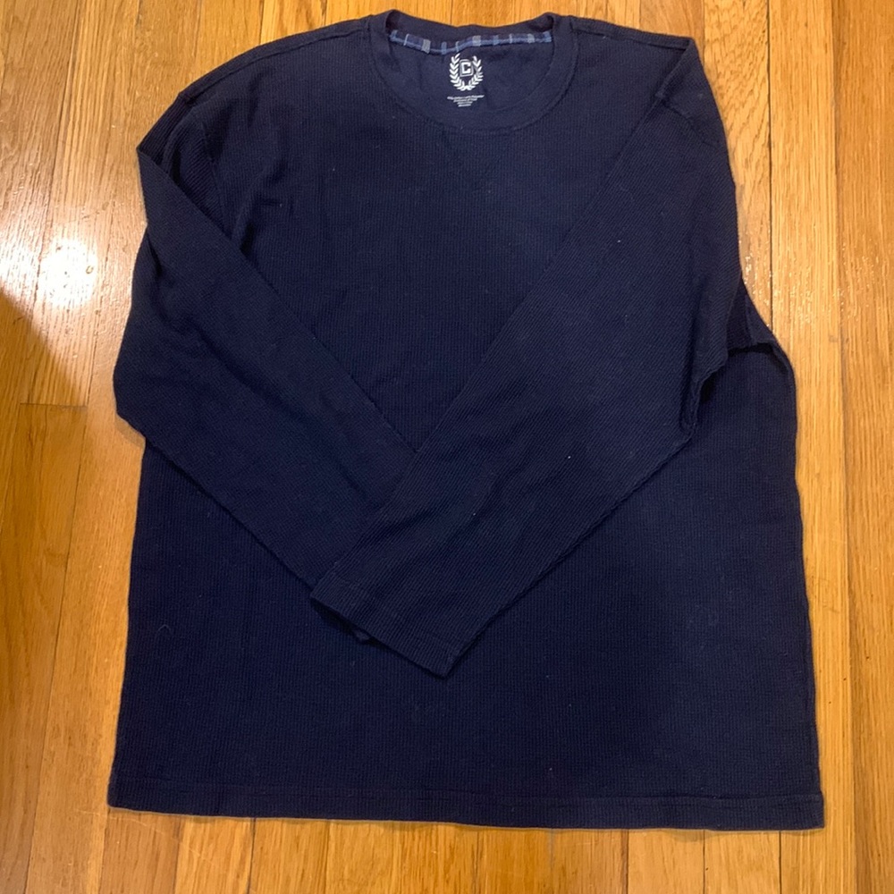 Chaps Blue Mens Waffle Knit Long Sleeve Top, Size Medium